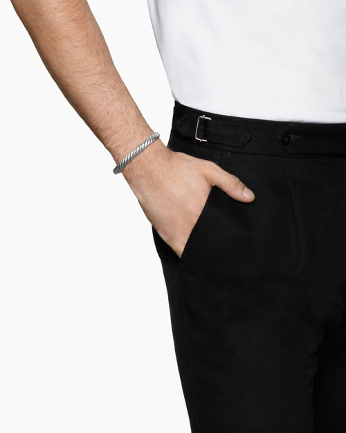 Mens Sculpted Cable Cuff Bracelet in 18K White Gold, 7mm