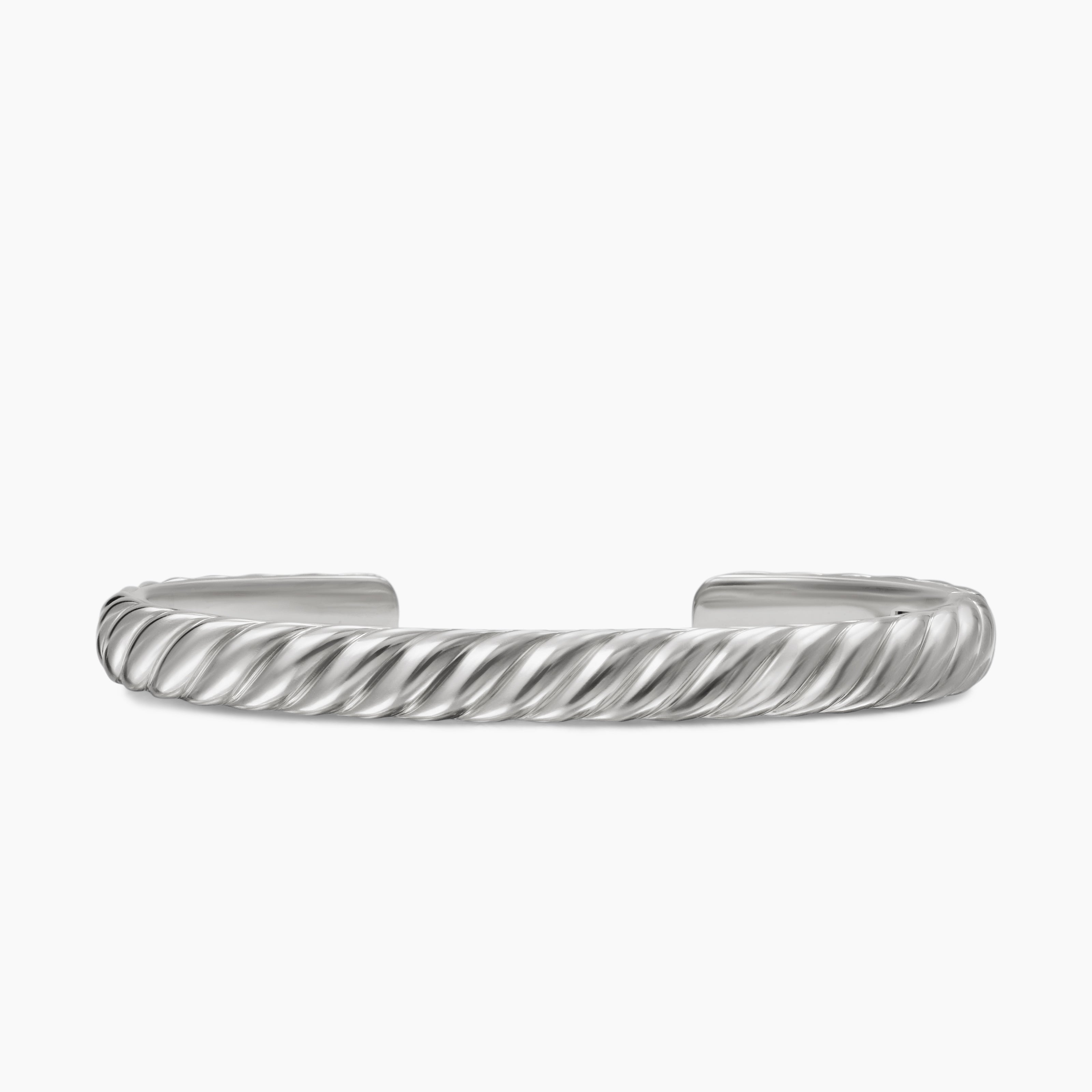 Mens Sculpted Cable Cuff Bracelet in 18K White Gold, 7mm