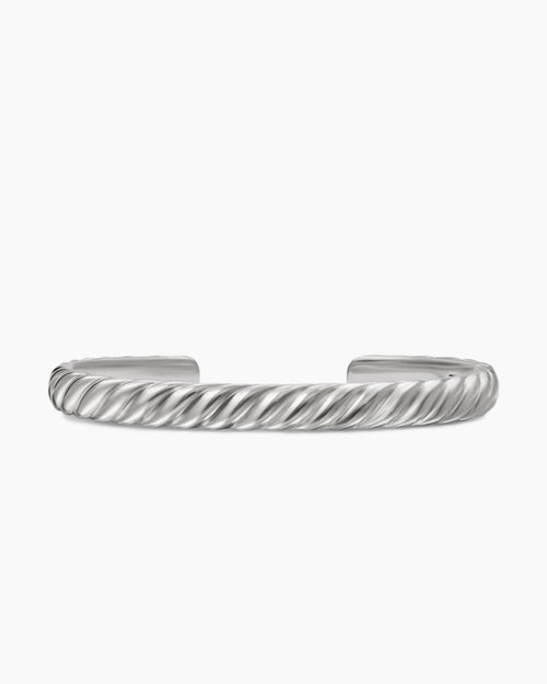 Mens Sculpted Cable Cuff Bracelet in 18K White Gold, 7mm