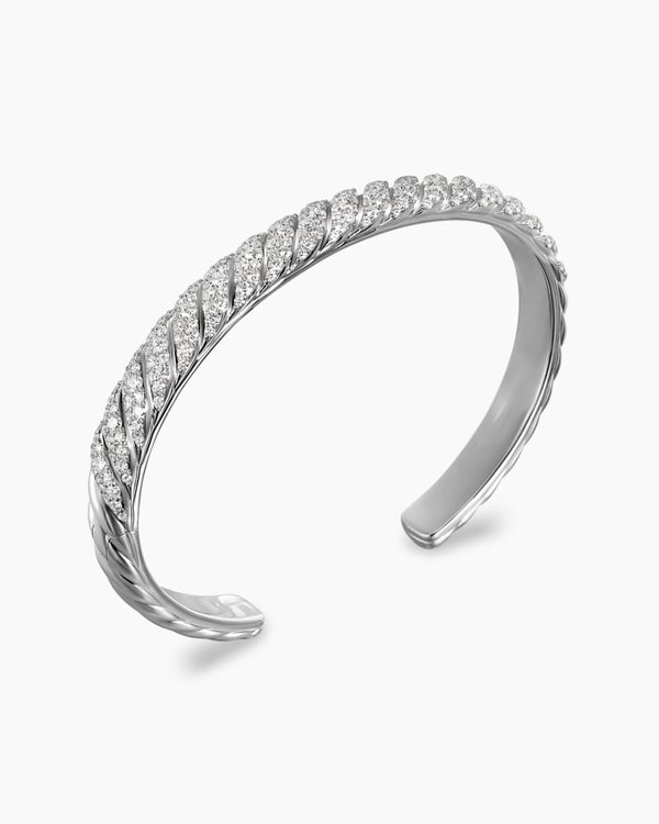 Sculpted Cable Cuff Bracelet in 18K White Gold, 7mm