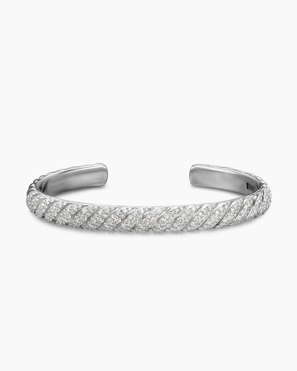 Sculpted Cable Cuff Bracelet in 18K White Gold, 7mm