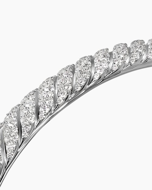 Mens Sculpted Cable Cuff Bracelet in 18K White Gold, 7mm