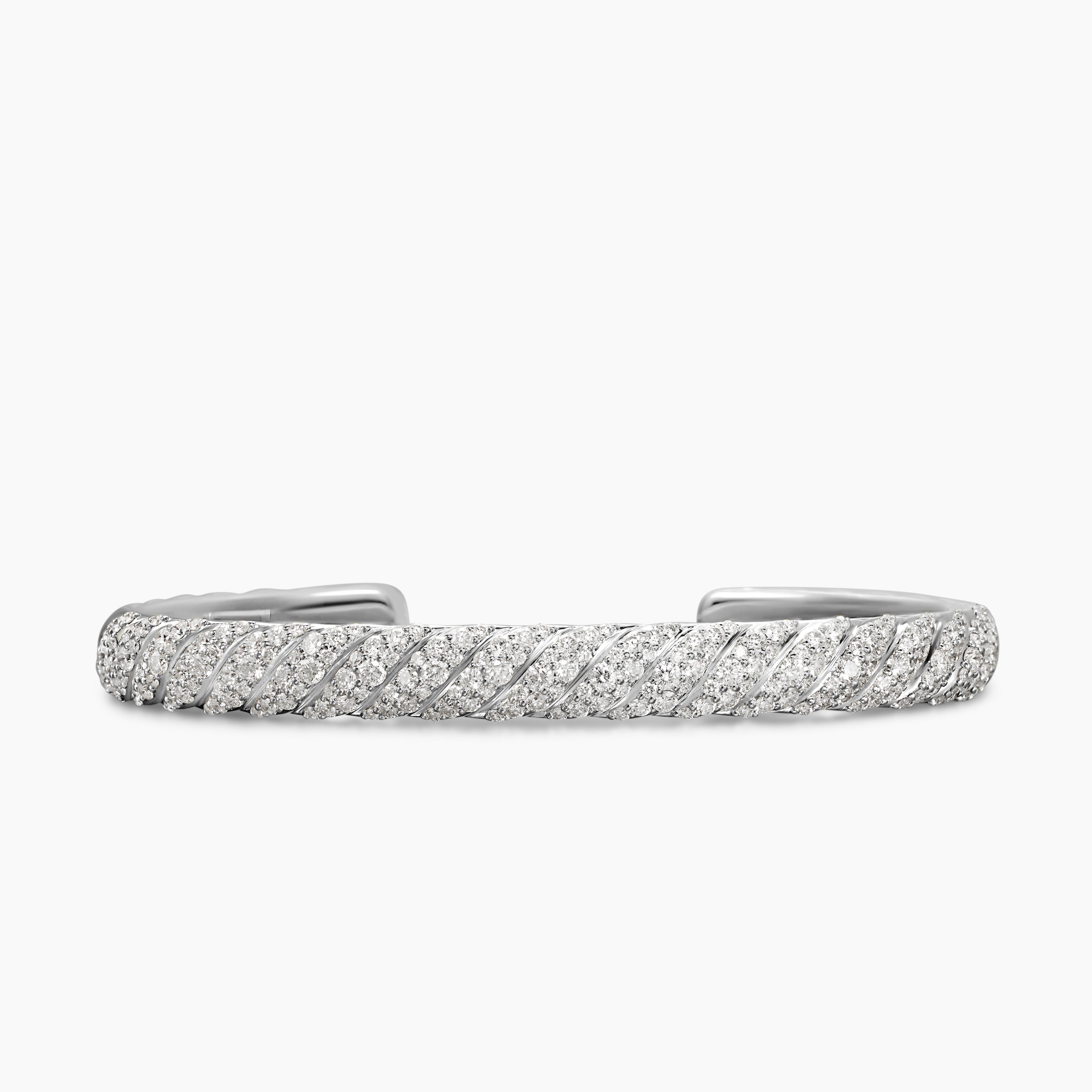 Mens Sculpted Cable Cuff Bracelet in 18K White Gold, 7mm