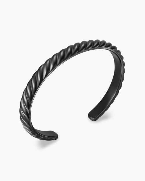 Mens Sculpted Cable Cuff Bracelet in Black Titanium, 7mm