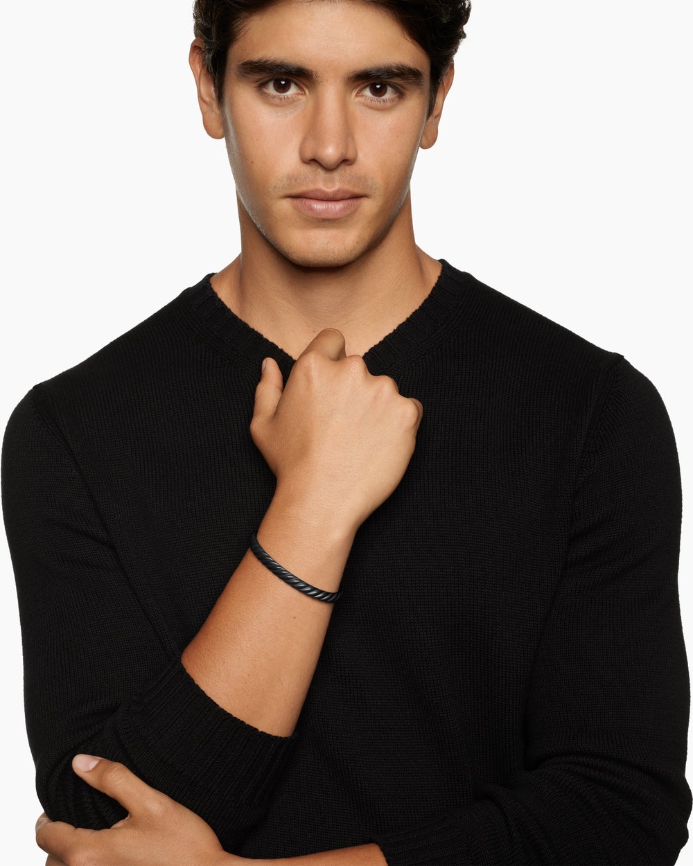 Bracelet manchette à câble sculpté en titane noir, 7 mm homme
