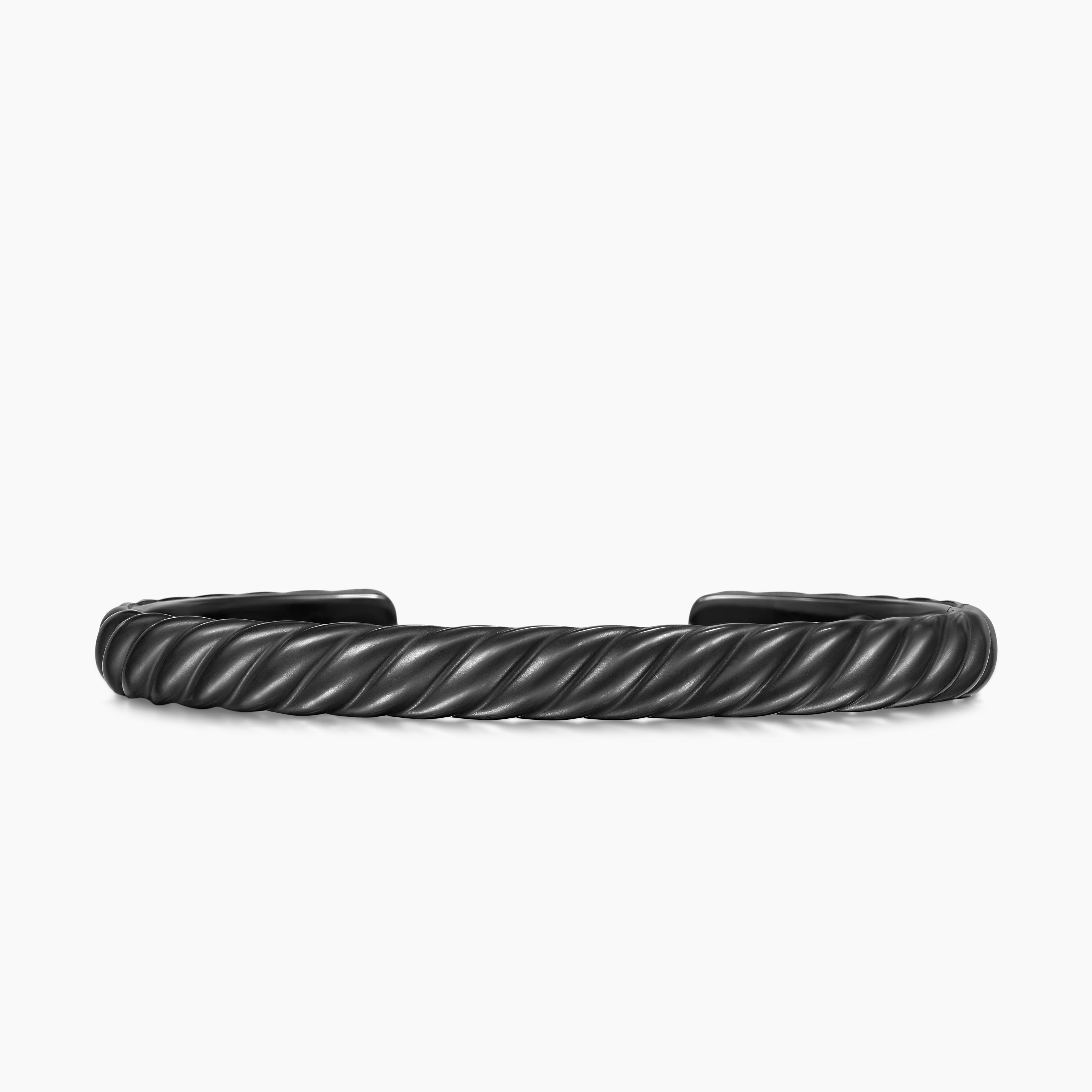 Mens Sculpted Cable Cuff Bracelet in Black Titanium, 7mm