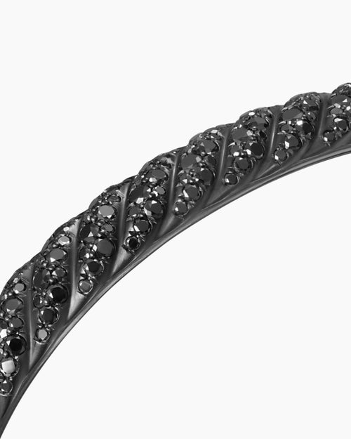 Mens Sculpted Cable Cuff Bracelet in Black Titanium with Black Diamonds, 7mm