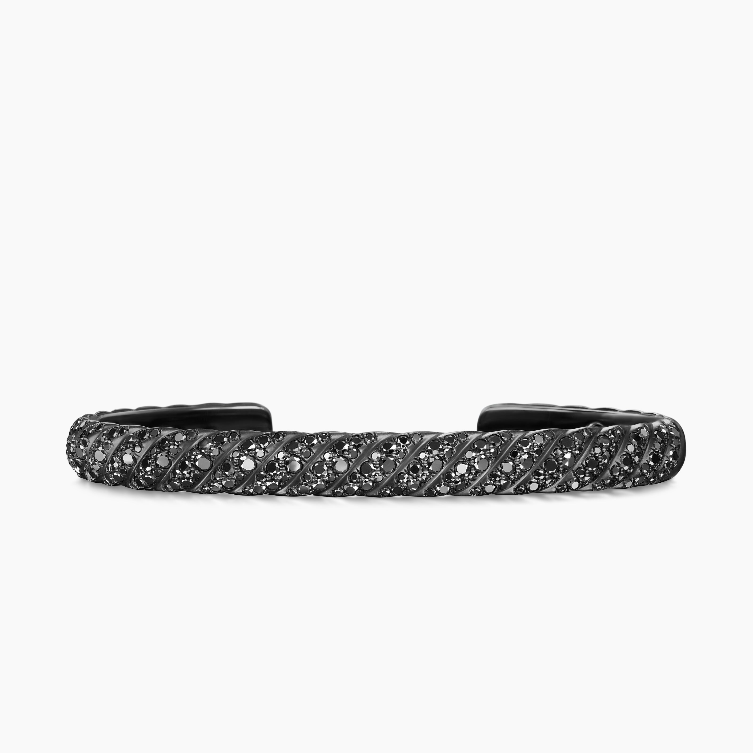 Mens Sculpted Cable Cuff Bracelet in Black Titanium, 7mm