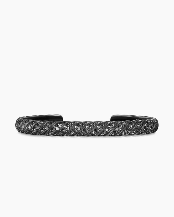 Sculpted Cable Cuff Bracelet in 18K White Gold with Diamonds, 7mm
