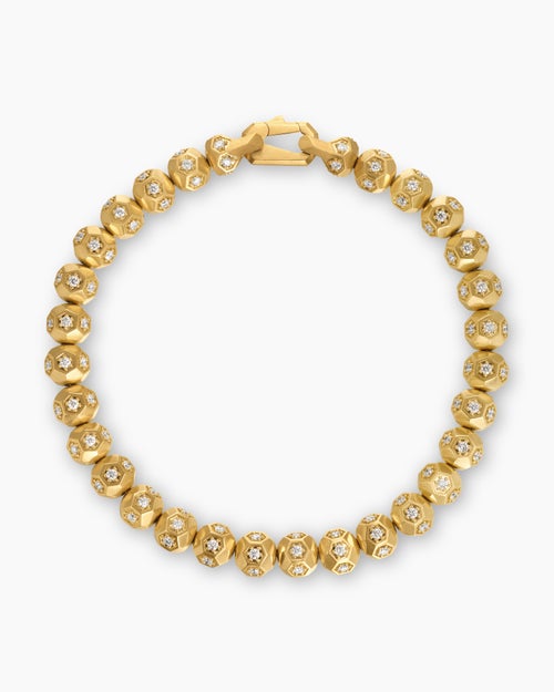 Mens Spiritual Beads Faceted Bracelet in 18K Yellow Gold with Pavé, 6mm