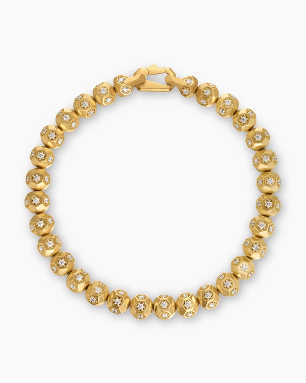 Spiritual Beads Faceted Bracelet in 18K Yellow Gold with Pavé Diamonds, 6mm