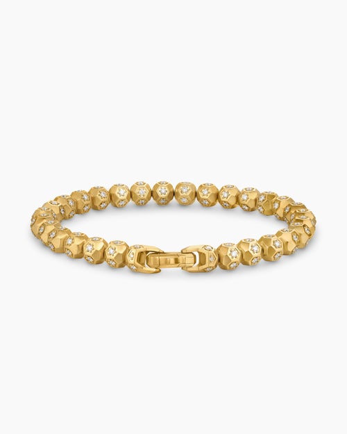 Mens Spiritual Beads Faceted Bracelet in 18K Yellow Gold with Pavé, 6mm