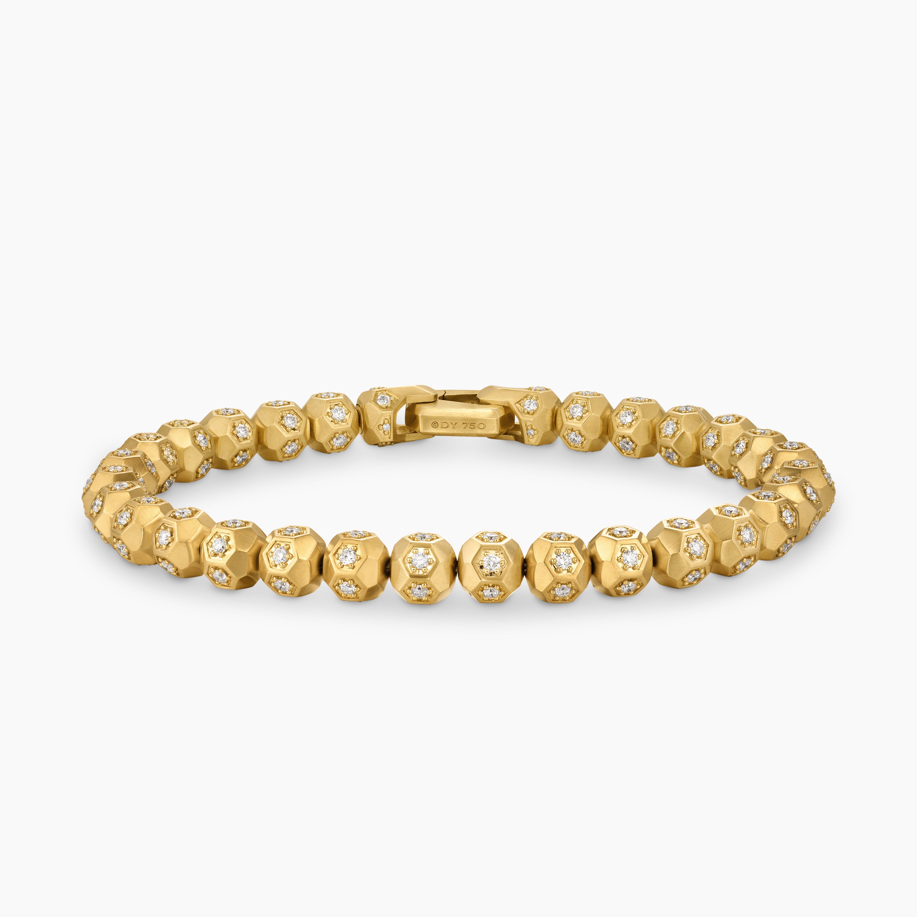 Mens Spiritual Beads Faceted Bracelet in 18K Yellow Gold with Pav&eacute; Diamonds, 6mm