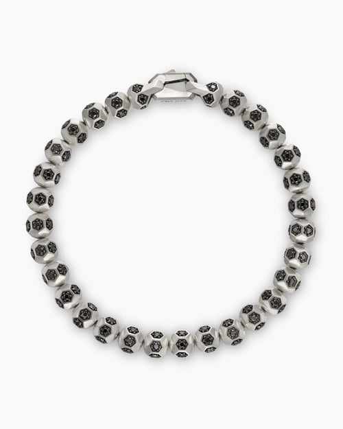 Mens Spiritual Beads Faceted Bracelet in Sterling Silver with Pavé, 6mm