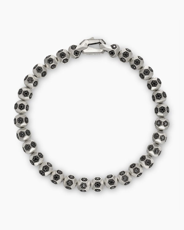 Spiritual Beads Faceted Bracelet in Sterling Silver with Pavé Black Diamonds, 6mm