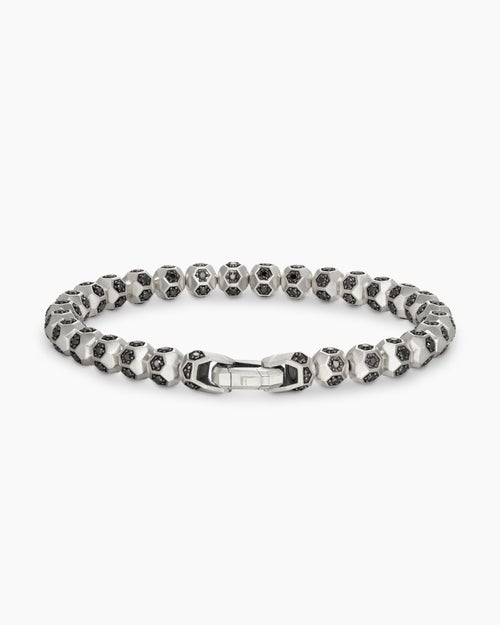 Mens Spiritual Beads Faceted Bracelet in Sterling Silver with Pavé, 6mm