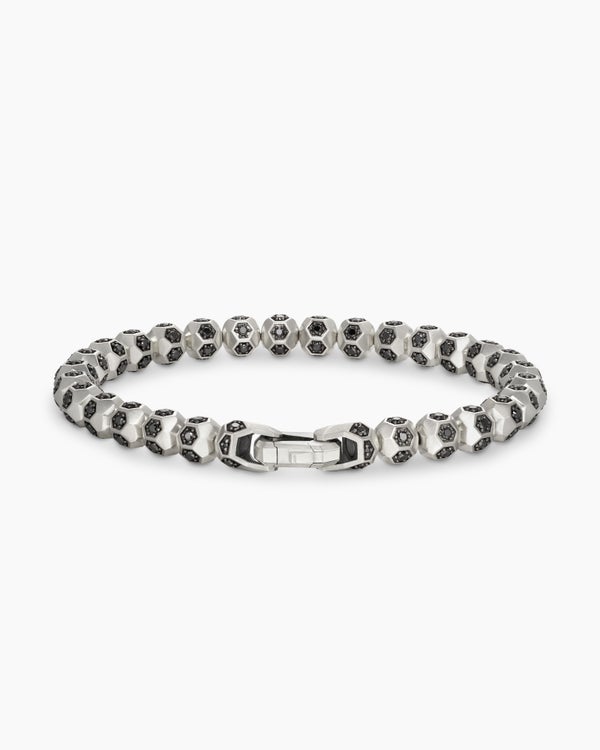 Spiritual Beads Faceted Bracelet in Sterling Silver with Pavé Black Diamonds, 6mm