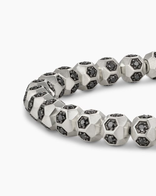 Mens Spiritual Beads Faceted Bracelet in Sterling Silver with Pavé, 6mm