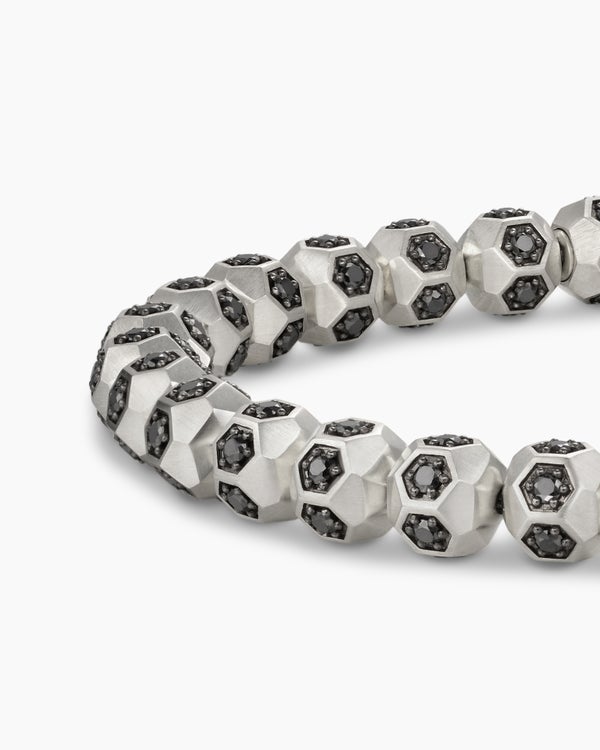 Spiritual Beads Faceted Bracelet in Sterling Silver with Pavé Black Diamonds, 6mm