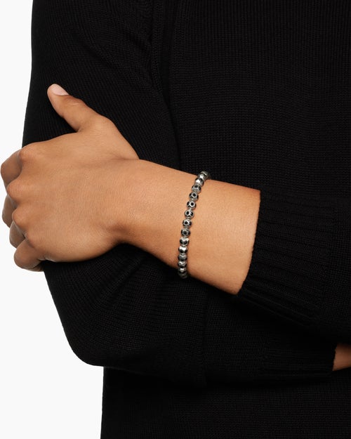 Mens Spiritual Beads Faceted Bracelet in Sterling Silver with Pavé, 6mm