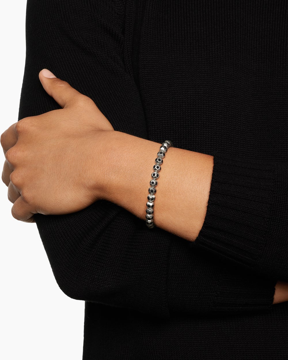 Mens Spiritual Beads Faceted Bracelet in Sterling Silver with Pavé, 6mm
