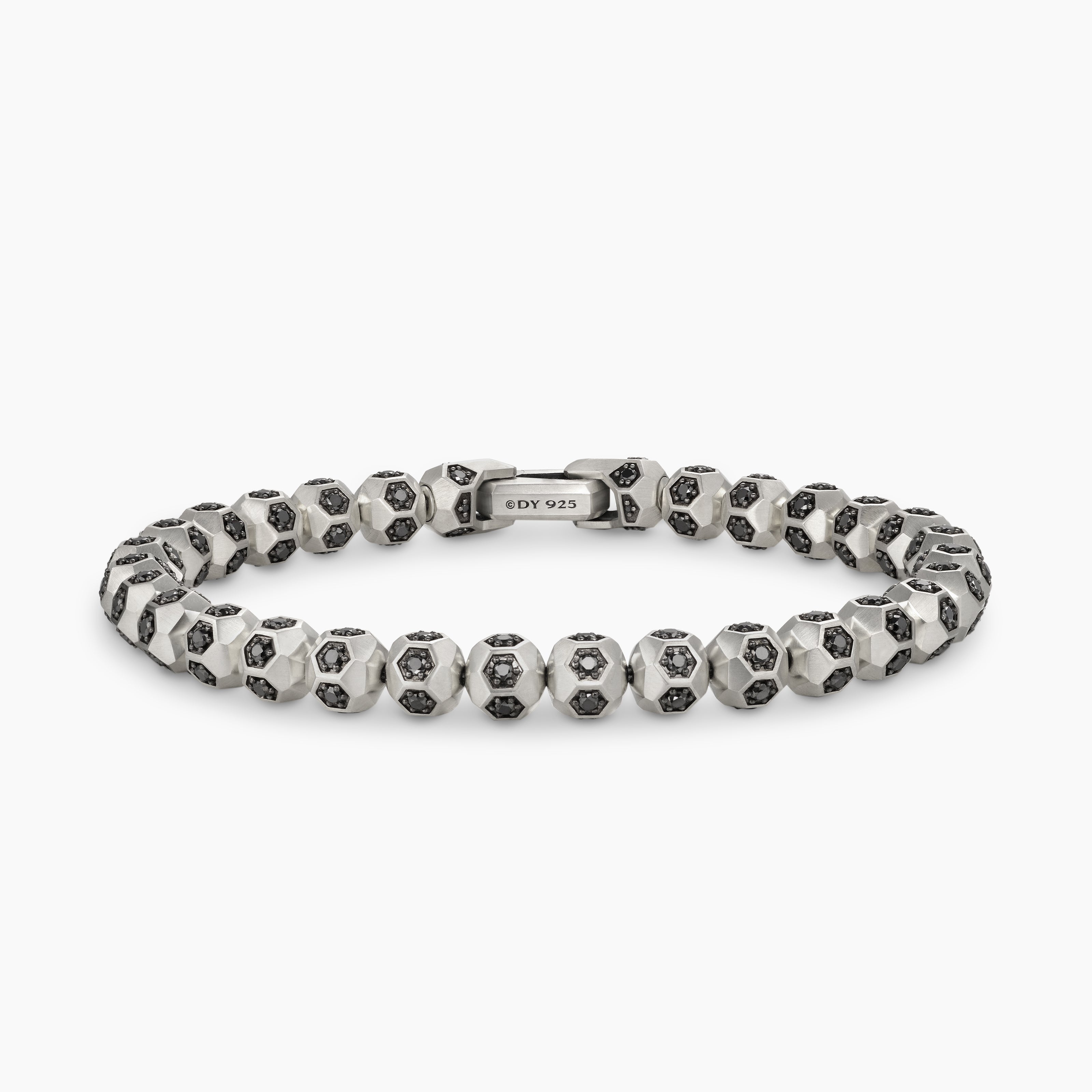 Mens Spiritual Beads Faceted Bracelet in Sterling Silver with Pav&eacute;, 6mm