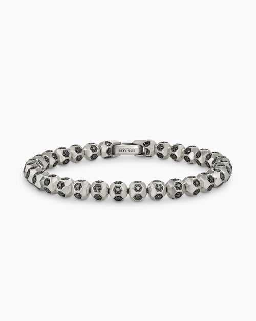 Mens Spiritual Beads Faceted Bracelet in Sterling Silver with Pavé, 6mm