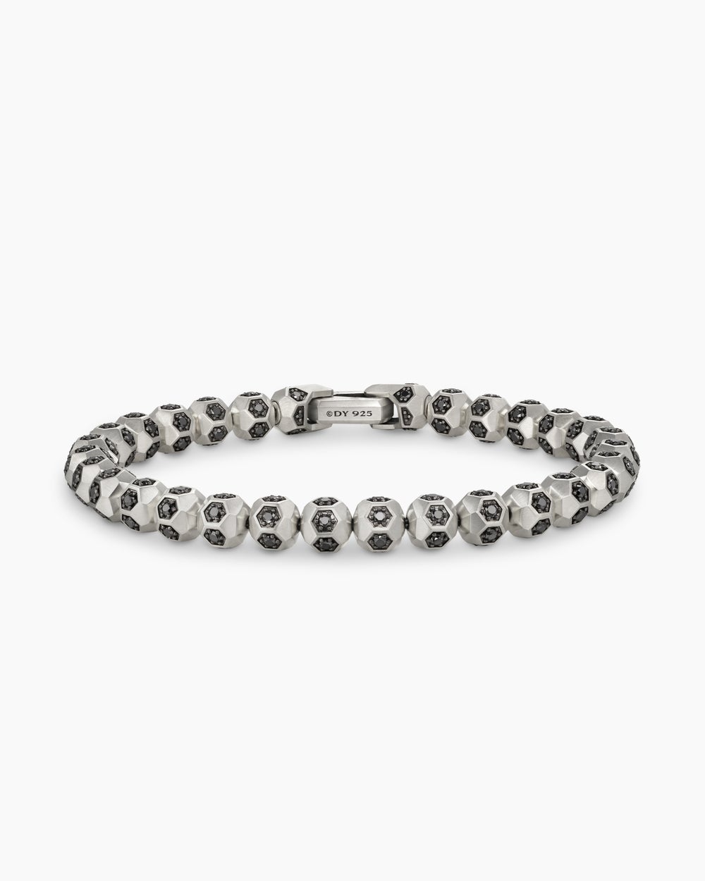 Mens Spiritual Beads Faceted Bracelet in Sterling Silver with Pavé, 6mm