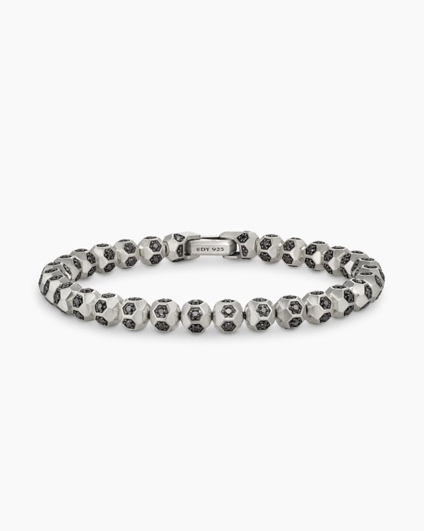 Spiritual Beads Faceted Bracelet in Sterling Silver with Pavé Black Diamonds, 6mm