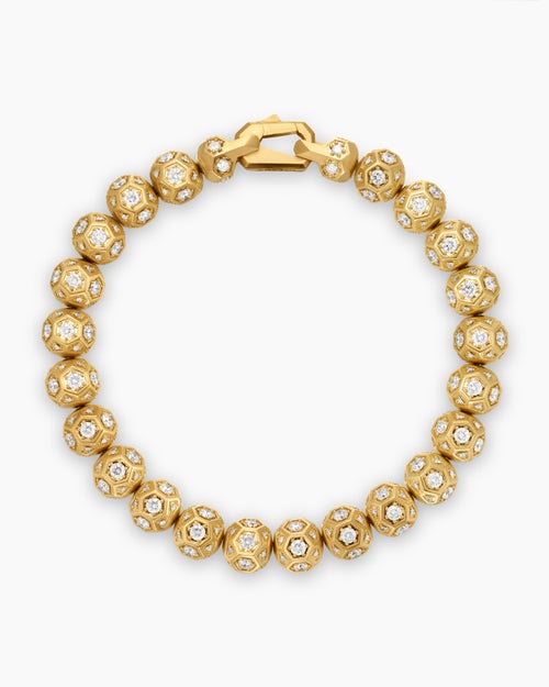 Mens Spiritual Beads Faceted Bracelet in 18K Yellow Gold with Pavé Diamonds, 8mm