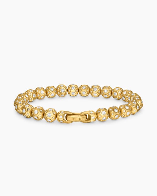 Mens Spiritual Beads Faceted Bracelet in 18K Yellow Gold with Pavé Diamonds, 8mm
