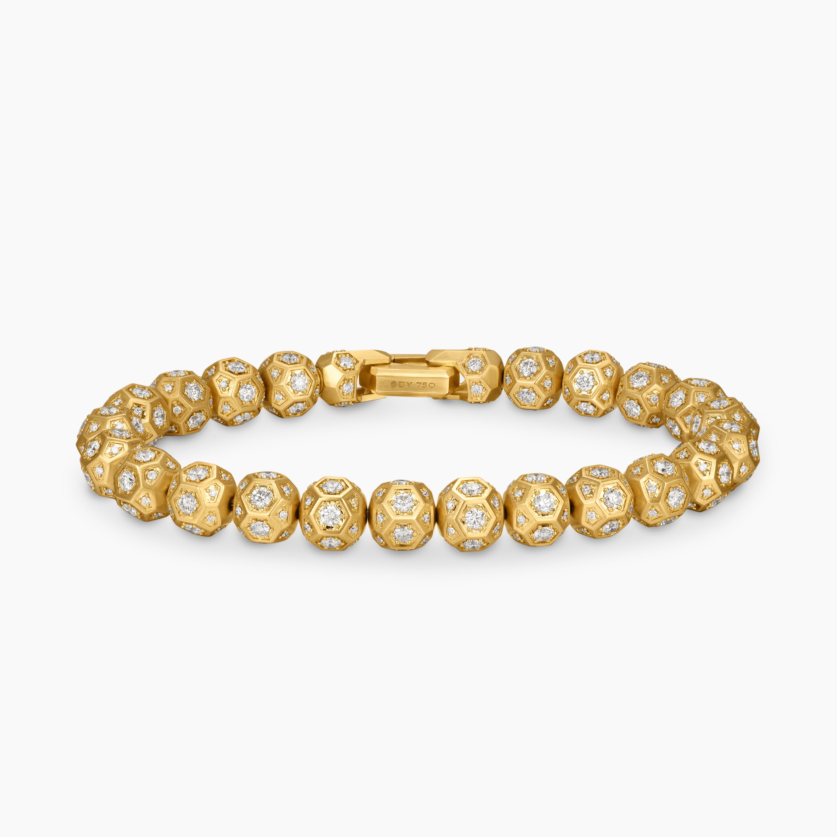 Mens Spiritual Beads Faceted Bracelet in 18K Yellow Gold with Pav&eacute;, 8mm