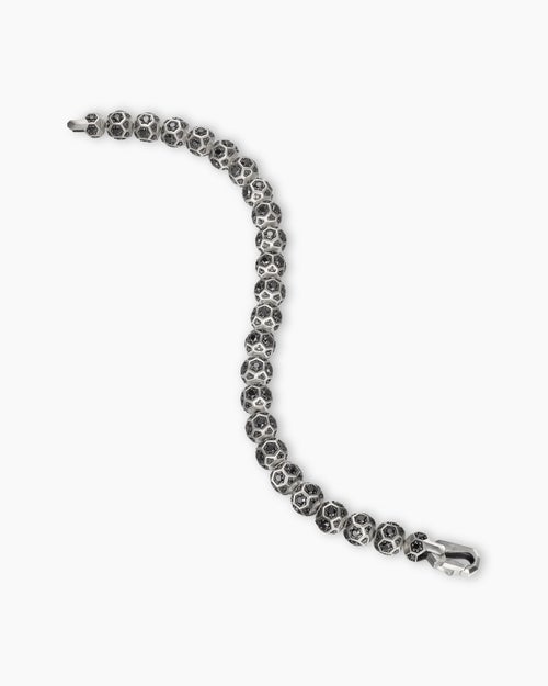 Mens Spiritual Beads Faceted Bracelet in Sterling Silver with Pavé Black Diamonds, 8mm