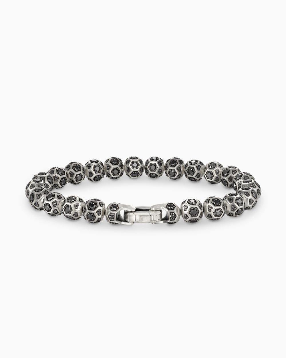 Mens Spiritual Beads Faceted Bracelet in Sterling Silver with Pavé, 8mm