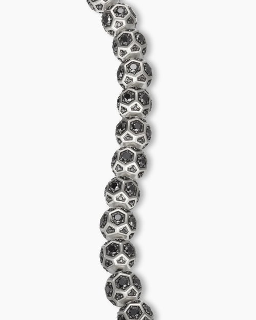 Mens Spiritual Beads Faceted Bracelet in Sterling Silver with Pavé Black Diamonds, 8mm