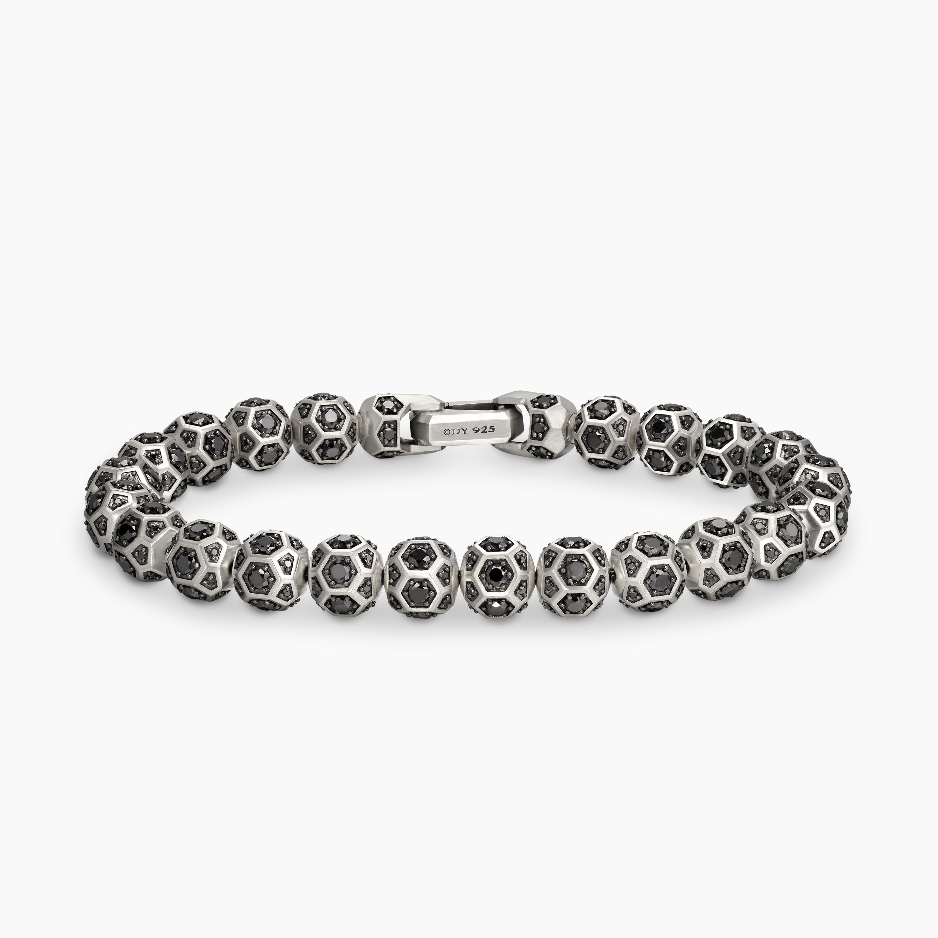 Mens Spiritual Beads Faceted Bracelet in Sterling Silver with Pav&eacute;, 8mm
