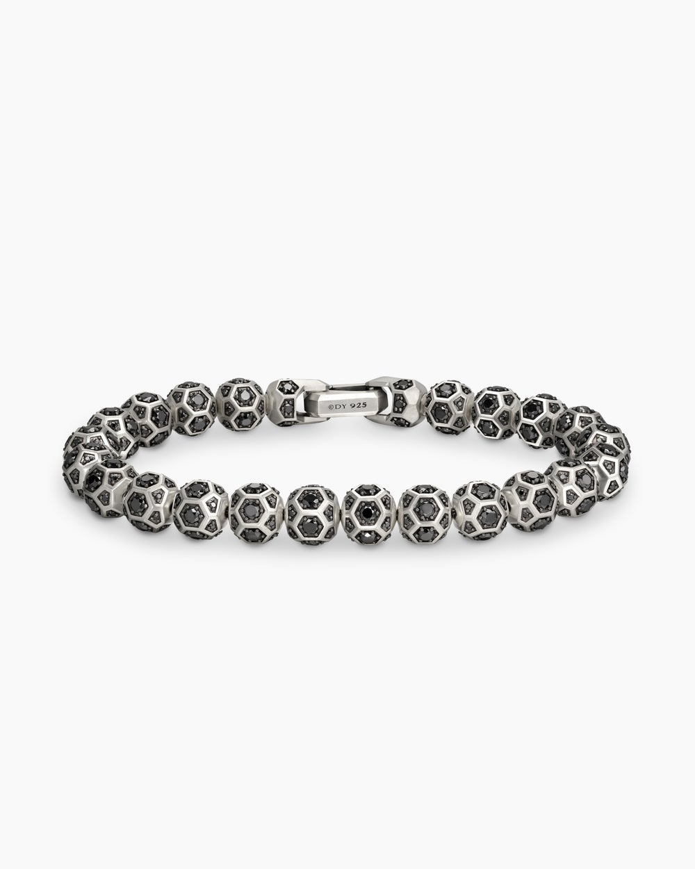 Mens Spiritual Beads Faceted Bracelet in Sterling Silver with Pavé, 8mm