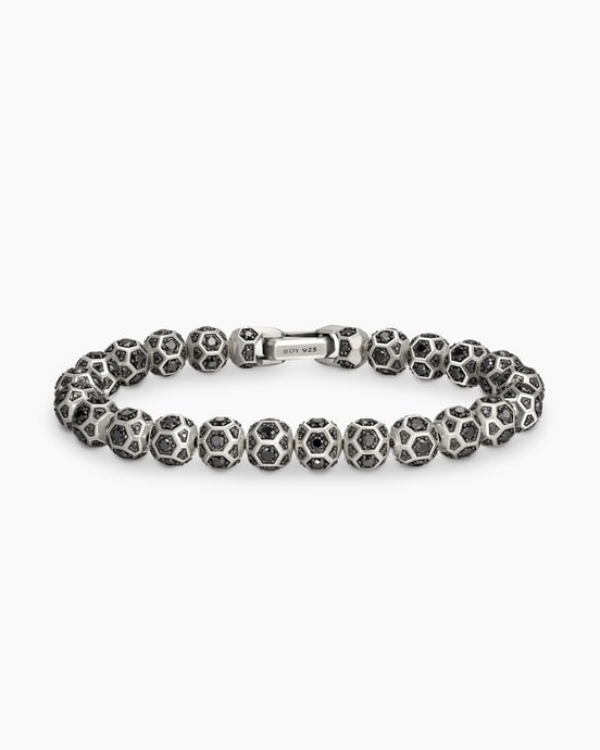 Bracelet Spiritual Beads facetté en argent sterling avec pavé de diamants noirs, 8 mm