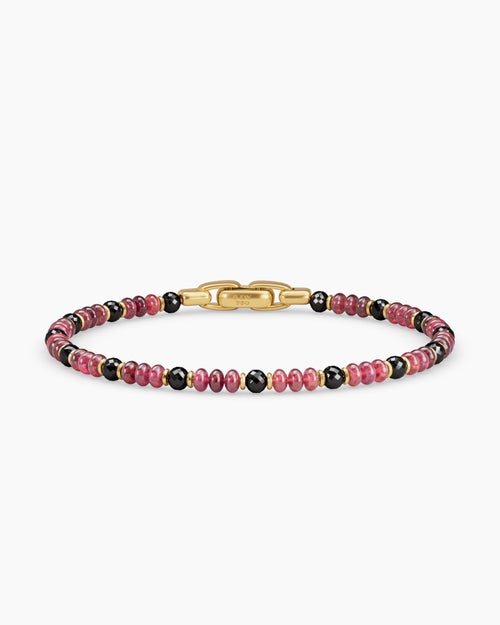 Bracelet Spiritual Beads en or jaune 18 carats avec spinelle rouge et diamants noirs, 4 mm homme