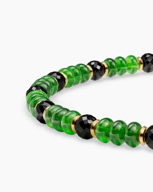 Bracelet Spiritual Beads en or jaune 18 carats avec tsavorites et diamants noirs, 4 mm homme