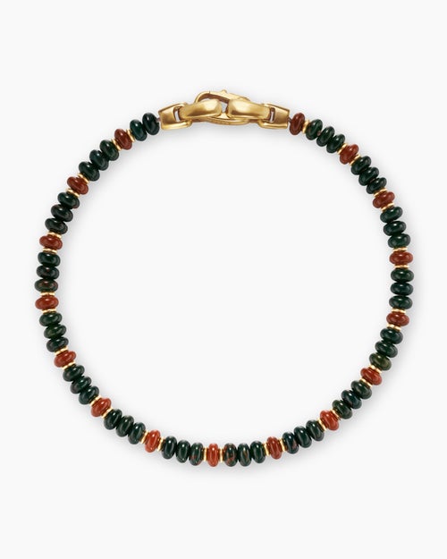 Mens Spiritual Beads Bracelet in 18K Yellow Gold with Bloodstone and Red Jasper, 4mm