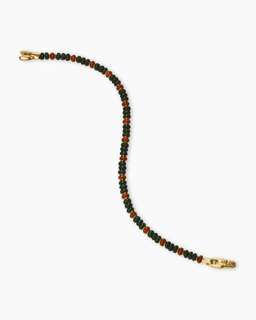 Mens Spiritual Beads Bracelet in 18K Yellow Gold with Bloodstone and Red Jasper, 4mm