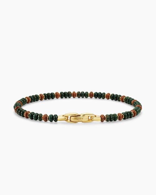 Mens Spiritual Beads Bracelet in 18K Yellow Gold with Bloodstone and Red Jasper, 4mm