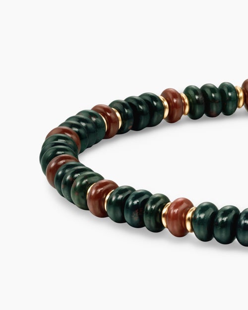 Mens Spiritual Beads Bracelet in 18K Yellow Gold with Bloodstone and Red Jasper, 4mm