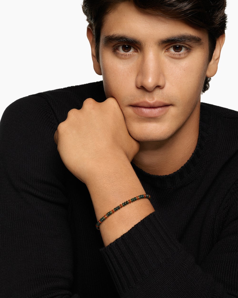 Mens Spiritual Beads Bracelet in 18K Yellow Gold with Bloodstone and Red Jasper, 4mm