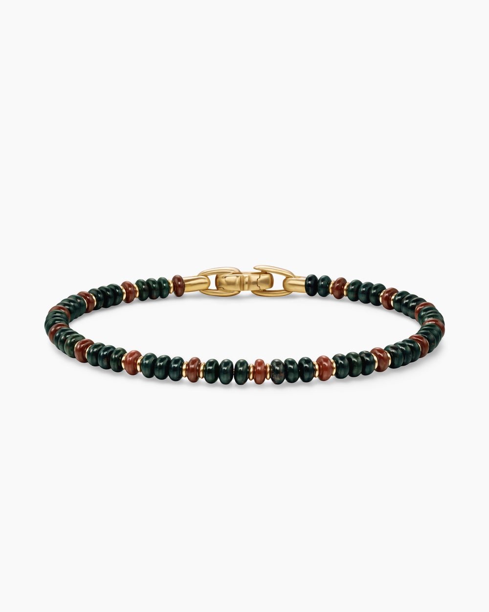 Mens Spiritual Beads Bracelet in 18K Yellow Gold with Bloodstone and Red Jasper, 4mm