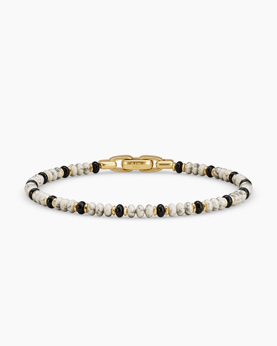 Spiritual Beads Bracelet in 18K Yellow Gold with Black Onyx and Howlite, 4mm