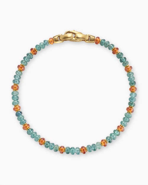 Mens Spiritual Beads Bracelet in 18K Yellow Gold with Indicolite and Mandarin Garnet, 4mm