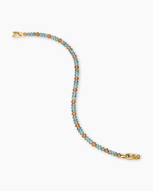 Mens Spiritual Beads Bracelet in 18K Yellow Gold with Indicolite and Mandarin Garnet, 4mm