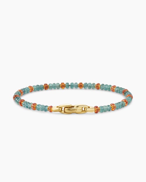 Mens Spiritual Beads Bracelet in 18K Yellow Gold with Indicolite and Mandarin Garnet, 4mm